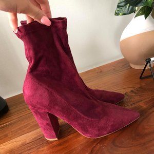 Red Forever 21 Faux Suede Sock Booties Pointed Toe